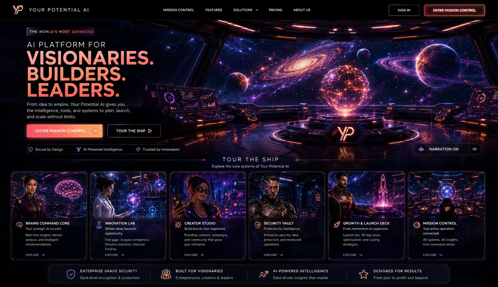 Futuristic Your Potential AI mission control room overlooking a galaxy