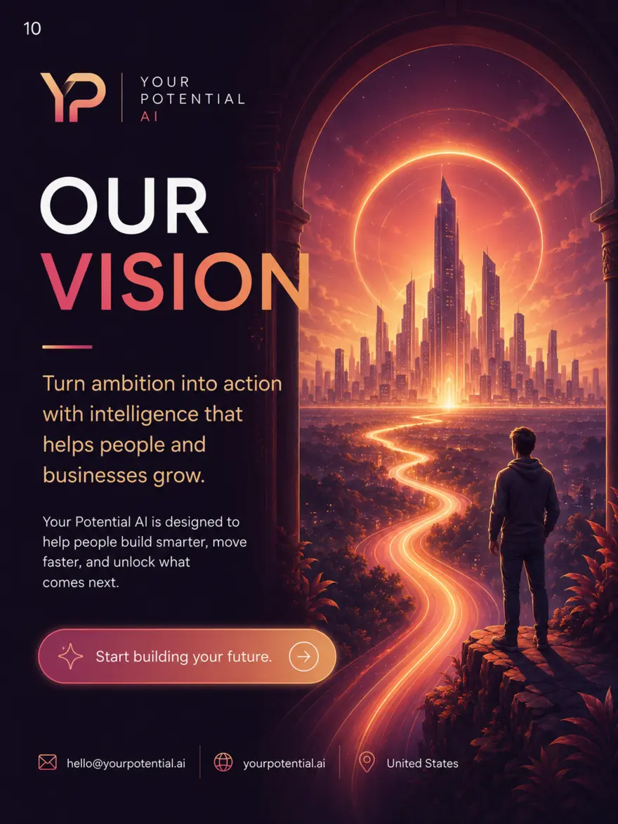 A glowing path toward a future city representing the Your Potential AI vision